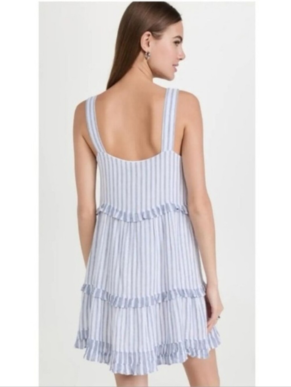 RAILS SANDY BLUE IRIS STRIPE TIERED MINI BEACH DRESS EUC S WHITE STRIPED Linen